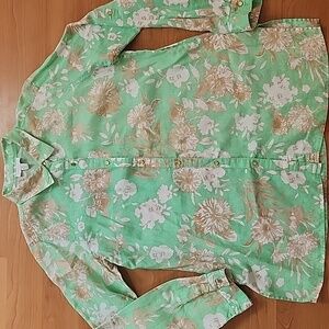 Charter Club 100% Linen Long Sleeve Floral Button Down Shirt